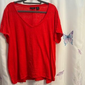 Tahari Red Relaxed Fit Short Sleeve Tee